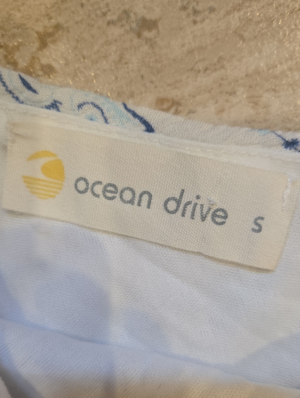 Ocean Drive White/Blue Design Print One Shoulder Side Tie Top - Picture 2 of 9